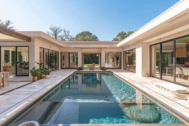 Construisez votre rêve : plan maison en U avec piscine au milieu.