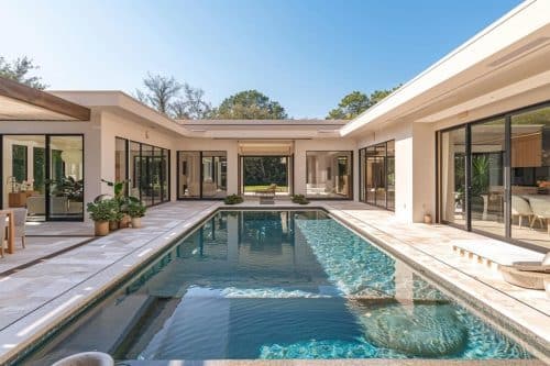 Construisez votre rêve : plan maison en U avec piscine au milieu.
