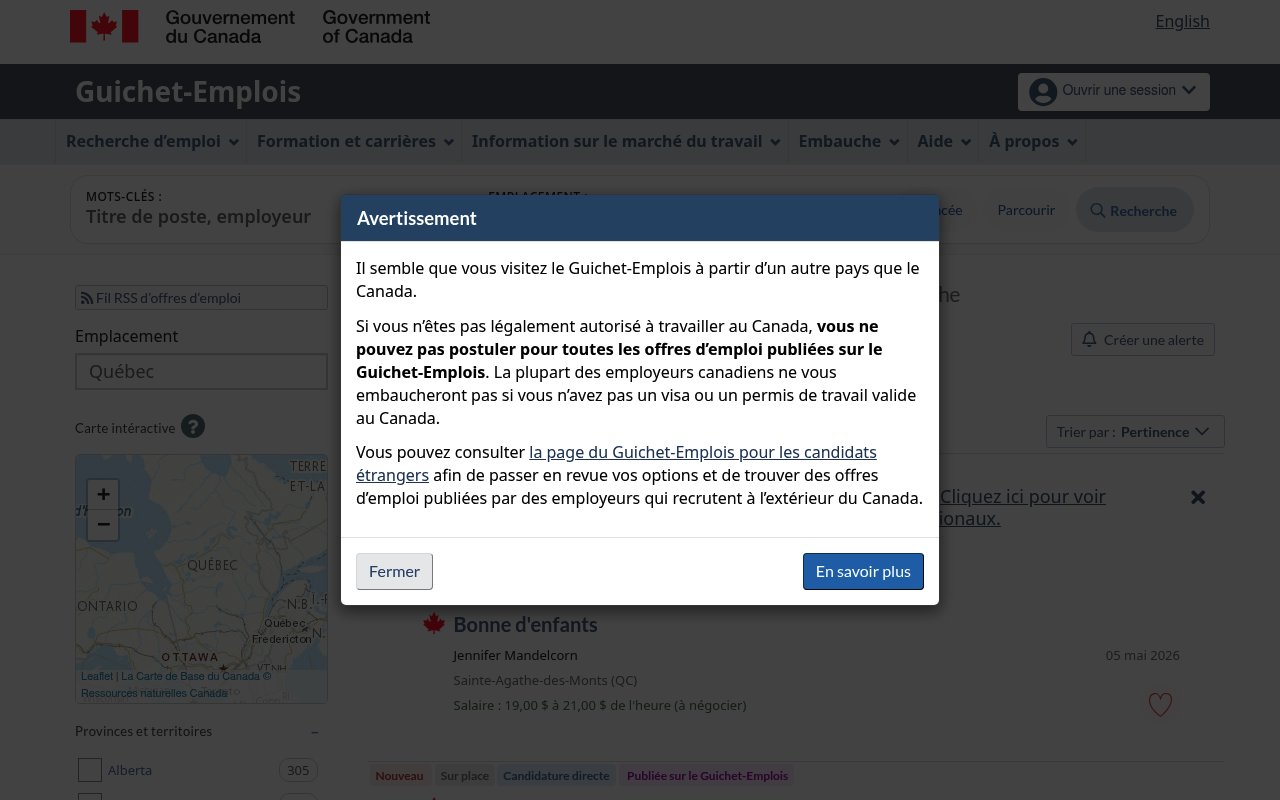 Apercu du site Guichet-emplois