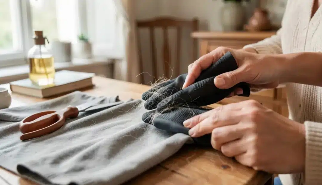Astuce pour enlever les poils de chat sur les vêtements : le gant en caoutchouc