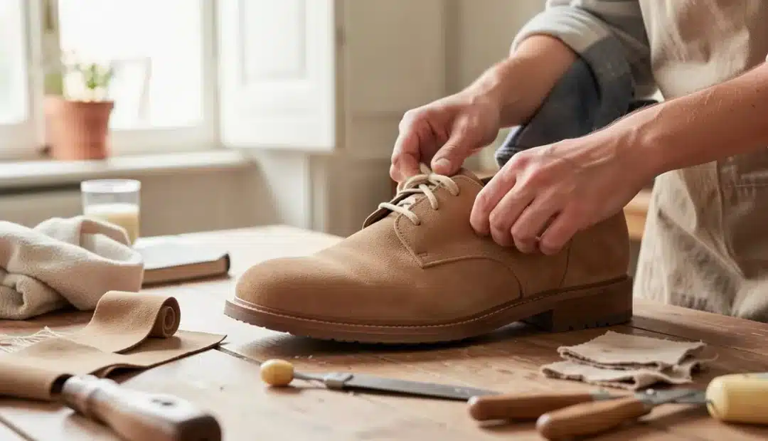 Le matériel pour nettoyer des chaussures en nubuck