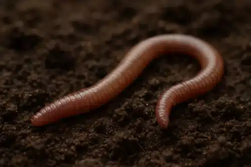 Un ver de terre sur terre humide en gros plan, symbole de transformation et de renouvellement