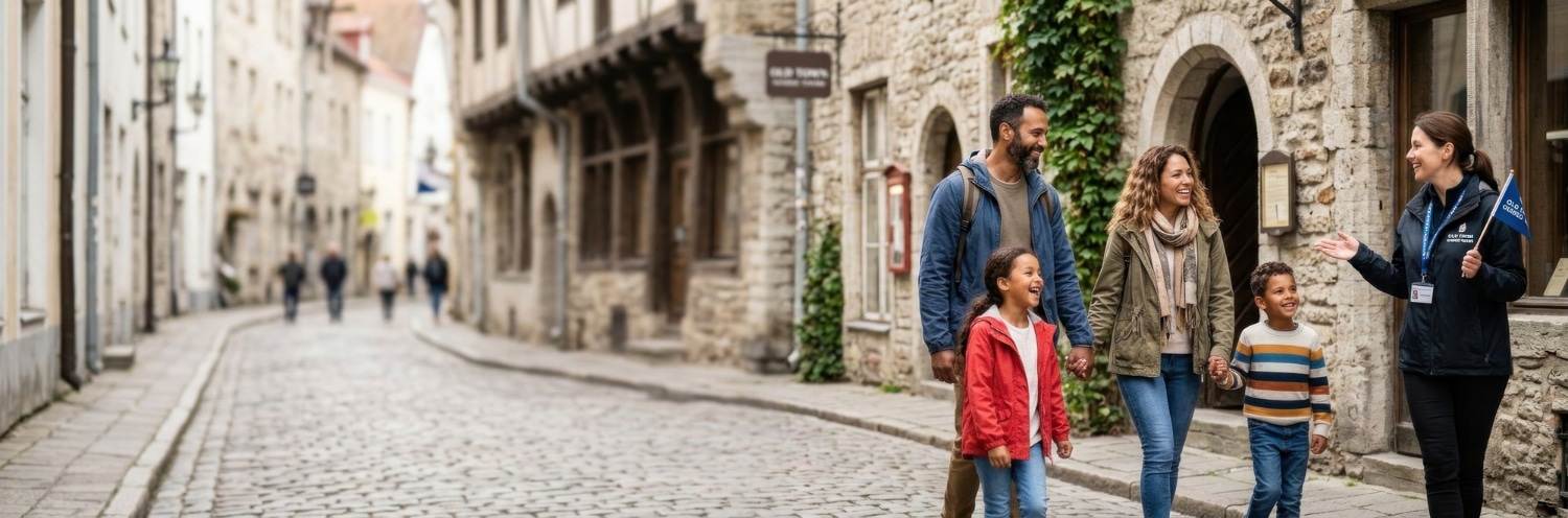 Une famille visite les vieilles rues de la ville de Honfleur